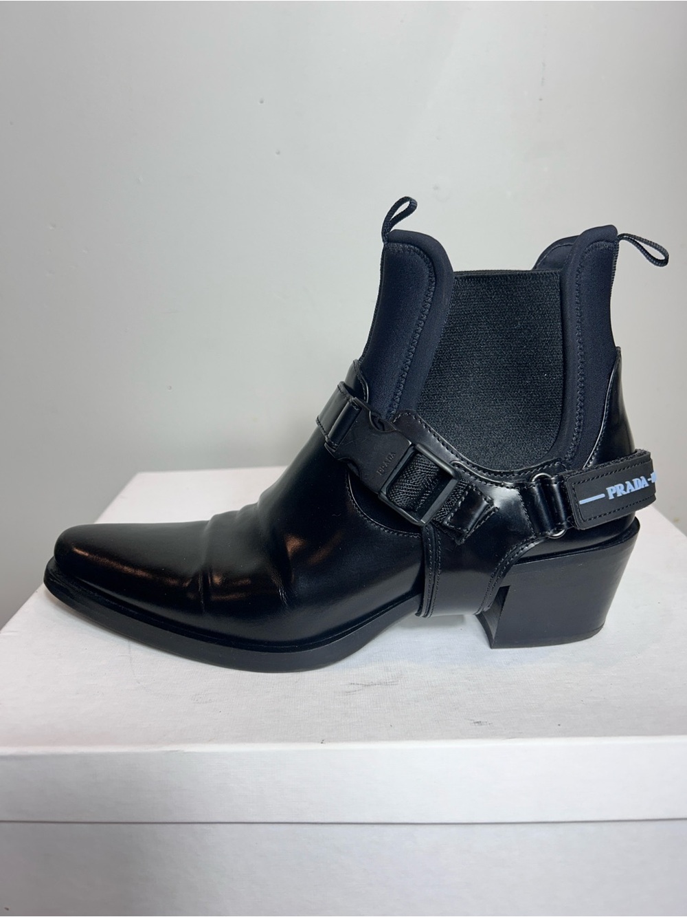 Prada Black Leather Neoprene Boot with Removable Harness Strap - Picture 2 of 8